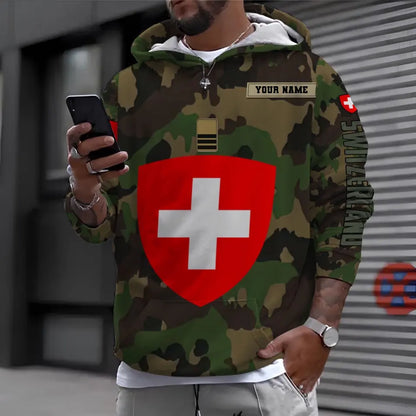 Personalized Swiss Soldier/ Veteran Camo With Name And Rank Hoodie - 1696291215
