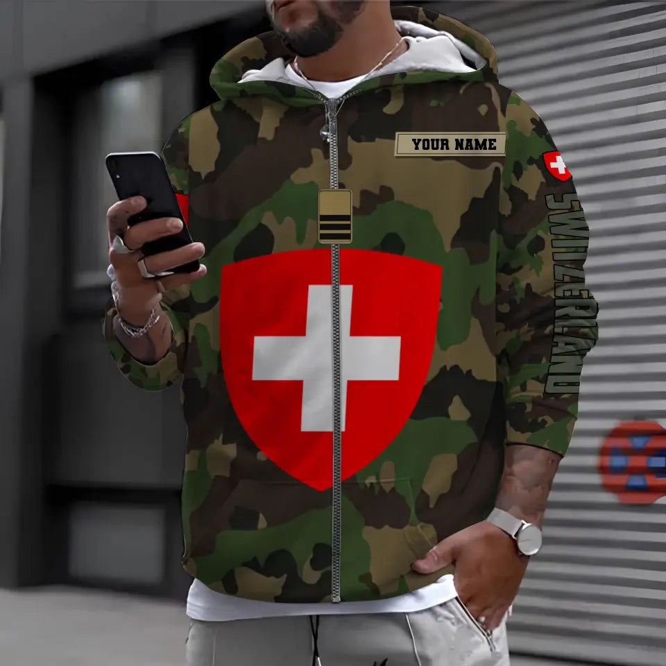 Personalized Swiss Soldier/ Veteran Camo With Name And Rank Hoodie - 1696291215