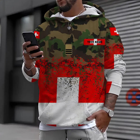 Sweat à capuche personnalisé avec nom et grade de soldat/vétéran suisse camouflage - 1696291216