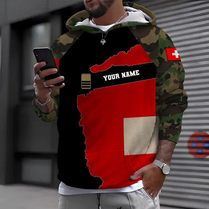Sweat à capuche personnalisé avec nom et grade de soldat/vétéran suisse camouflage - 1696291217
