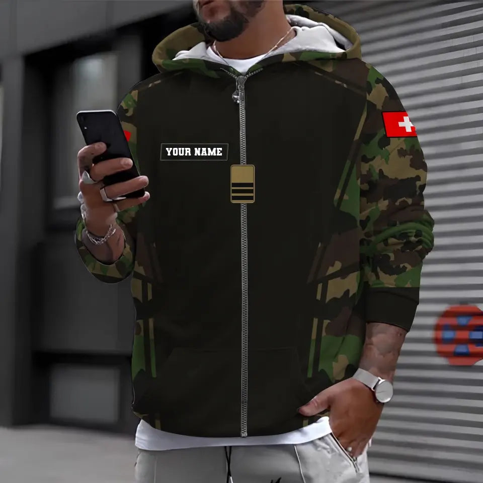 Sweat à capuche personnalisé avec nom et grade de soldat/vétéran suisse - 1696291218