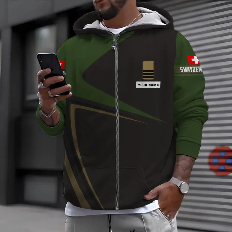 Sweat à capuche personnalisé avec nom et grade de soldat/vétéran suisse camouflage - 1696291214
