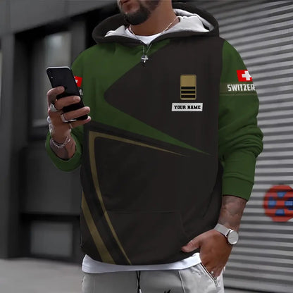 Sweat à capuche personnalisé avec nom et grade de soldat/vétéran suisse camouflage - 1696291214