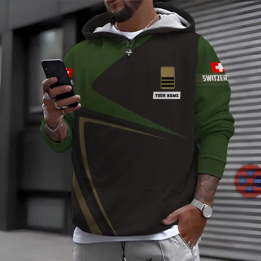 Sweat à capuche personnalisé avec nom et grade de soldat/vétéran suisse camouflage - 1696291214