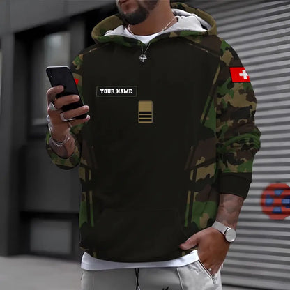 Sweat à capuche personnalisé avec nom et grade de soldat/vétéran suisse - 1696291218