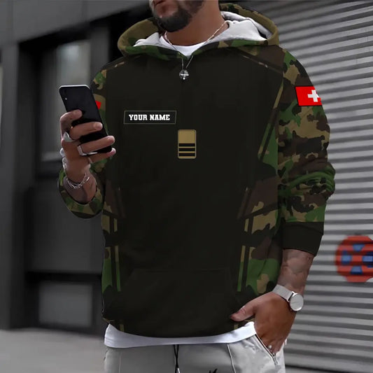 Sweat à capuche personnalisé avec nom et grade de soldat/vétéran suisse - 1696291218