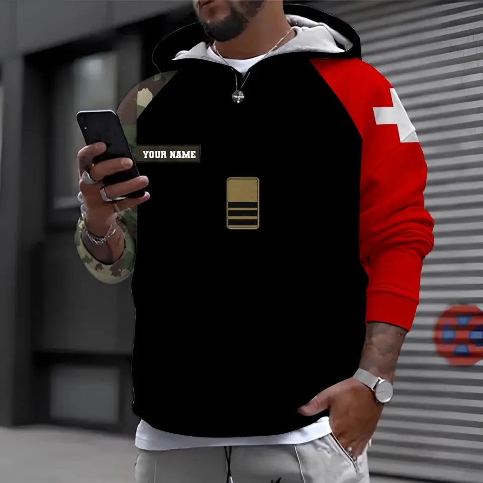 Sweat à capuche personnalisé avec nom et grade de soldat/vétéran suisse - 1696291206