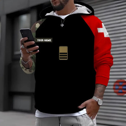 Sweat à capuche personnalisé avec nom et grade de soldat/vétéran suisse - 1696291206