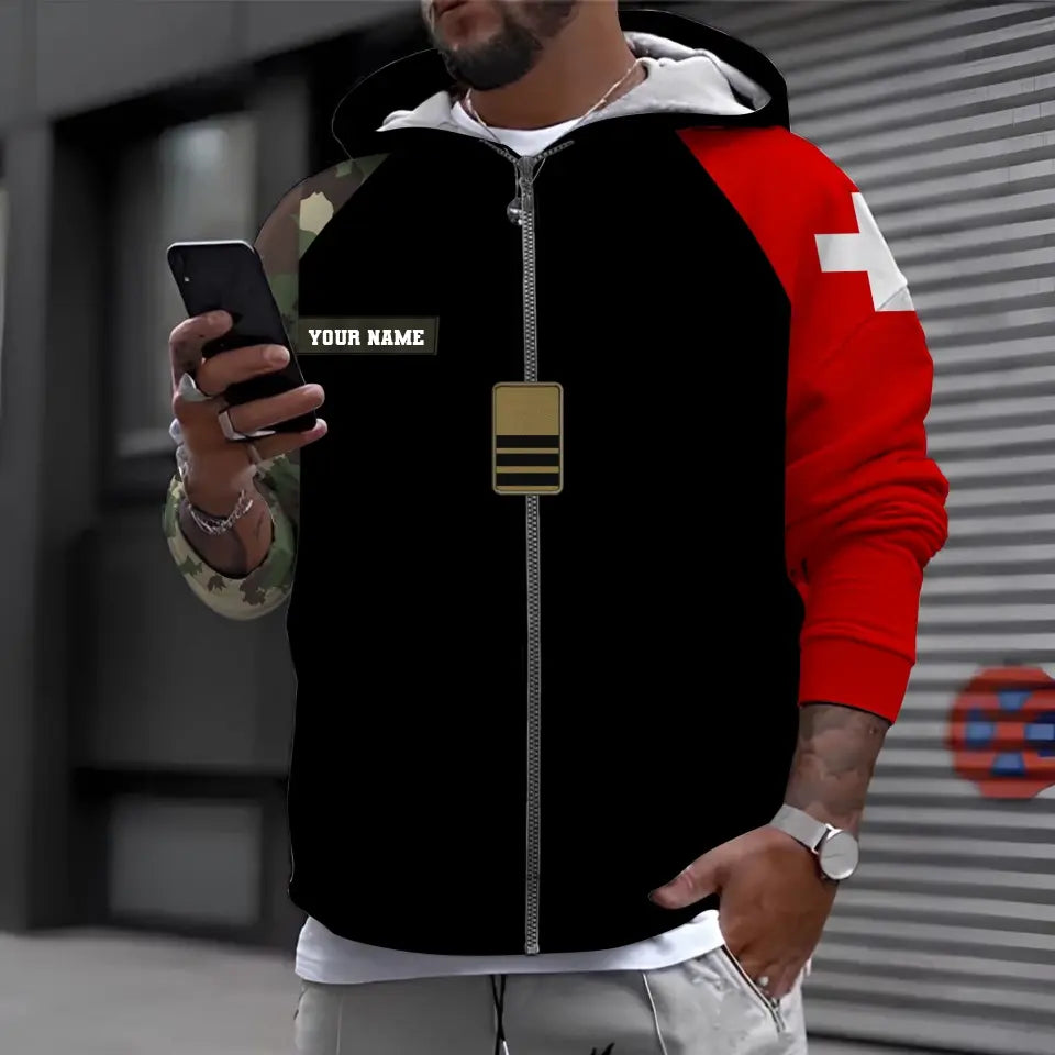 Sweat à capuche personnalisé avec nom et grade de soldat/vétéran suisse - 1696291206
