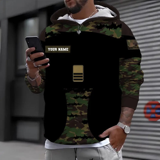 Sweat à capuche personnalisé avec nom et grade de soldat/vétéran suisse - 1696291205