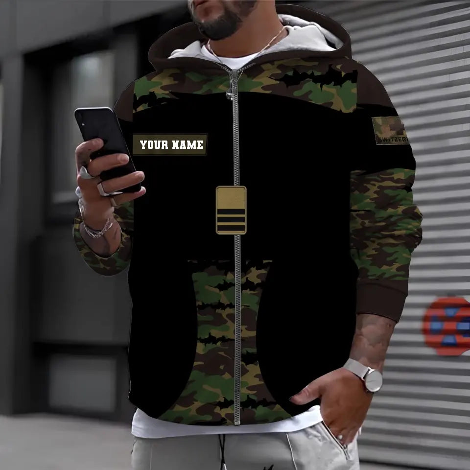 Sweat à capuche personnalisé avec nom et grade de soldat/vétéran suisse - 1696291205