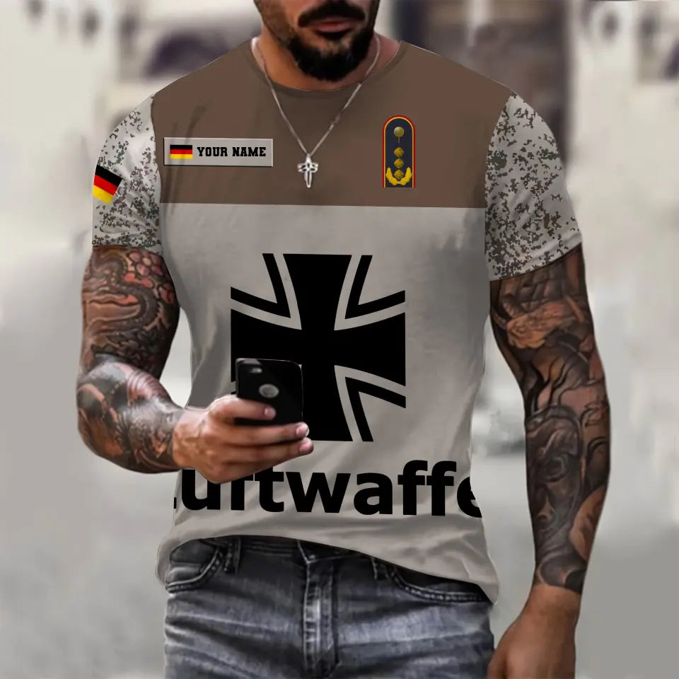 T-shirt personnalisé avec camouflage soldat/vétéran allemand avec nom et grade imprimé en 3D - 0310230003