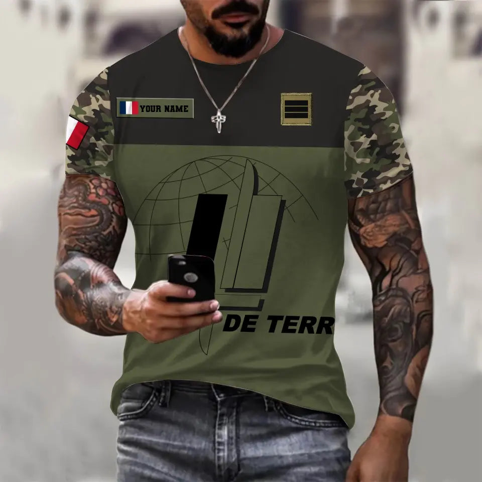 Personalized France Soldier/ Veteran Camo With Name And Rank T-shirt 3D Printed - 1696291201