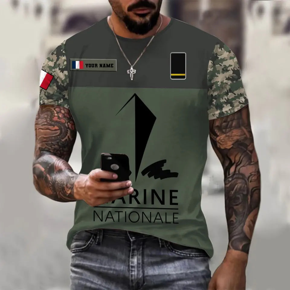 Personalized France Soldier/ Veteran Camo With Name And Rank T-shirt 3D Printed - 1696291201