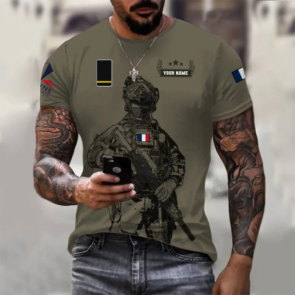 Personalized France Soldier/ Veteran Camo With Name And Rank T-shirt 3D Printed - 0310230004