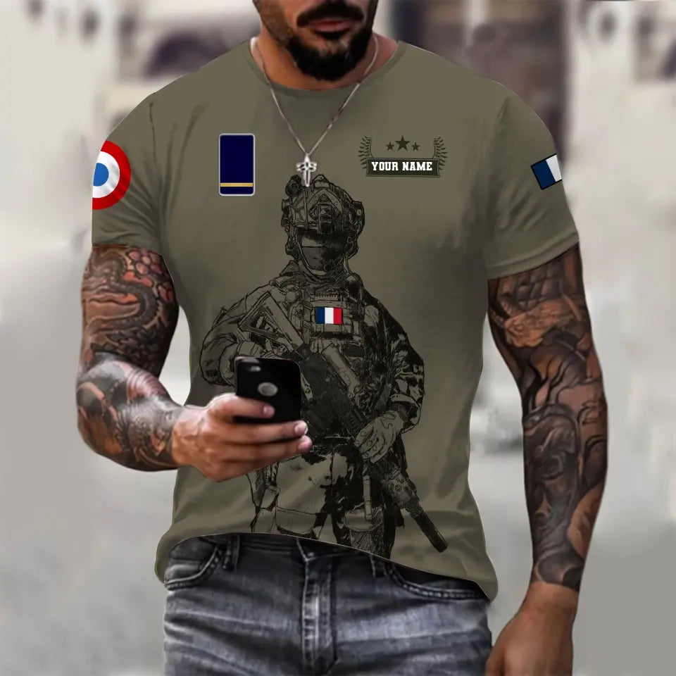Personalized France Soldier/ Veteran Camo With Name And Rank T-shirt 3D Printed - 0310230004