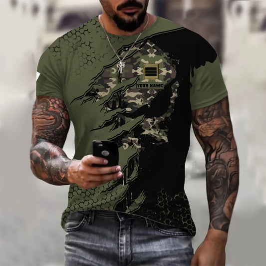 Personalized France Soldier/ Veteran Camo With Name And Rank T-shirt 3D Printed - 0310230009