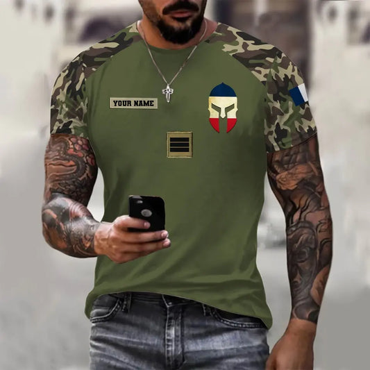 T-shirt personnalisé avec camouflage soldat/vétéran de la France avec nom et grade imprimé en 3D - 0310230005