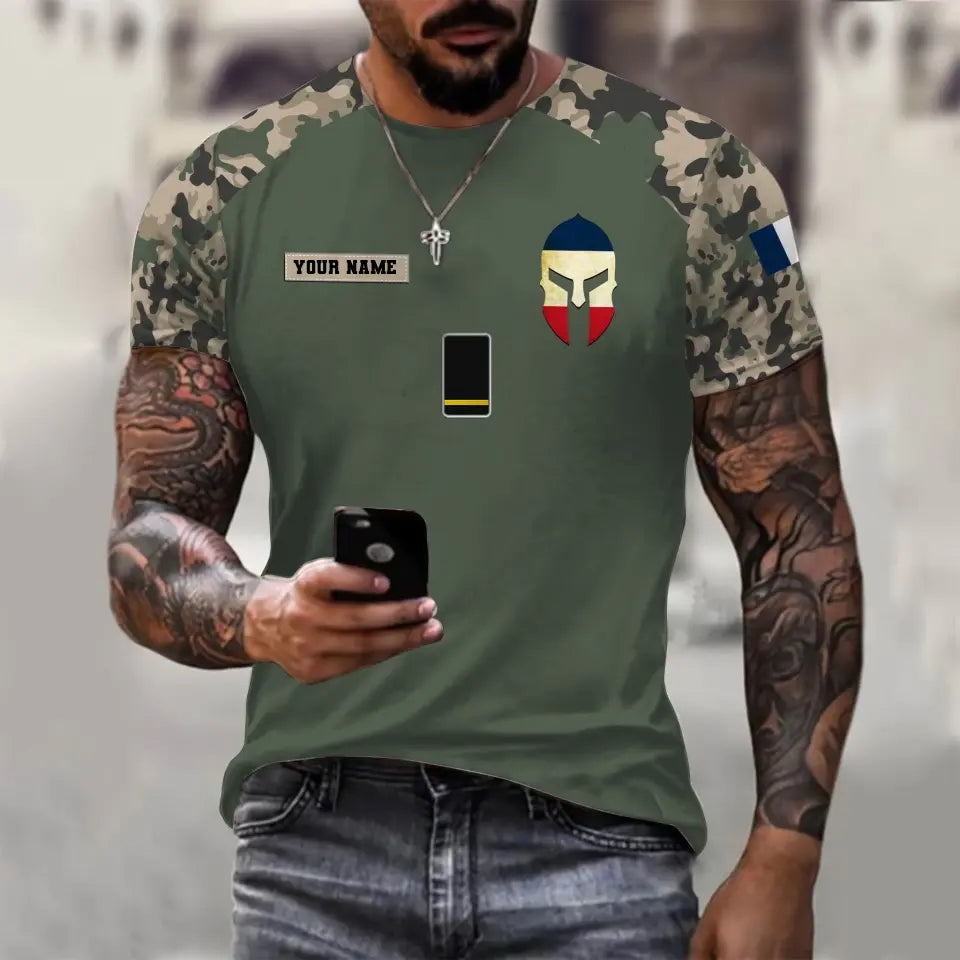 Personalized France Soldier/ Veteran Camo With Name And Rank T-shirt 3D Printed - 0310230005