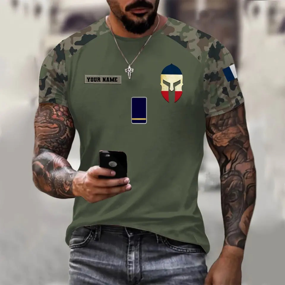 Personalized France Soldier/ Veteran Camo With Name And Rank T-shirt 3D Printed - 0310230005