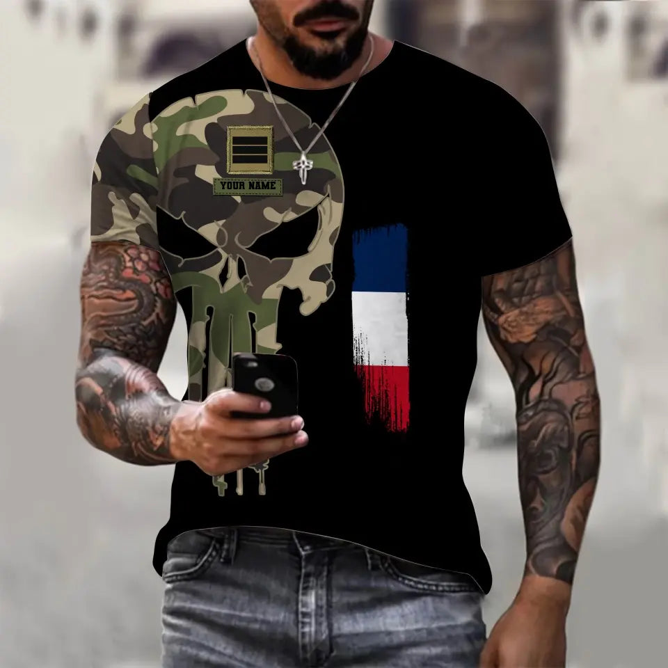 Personalized France Soldier/ Veteran Camo With Name And Rank T-shirt 3D Printed - 0310230008