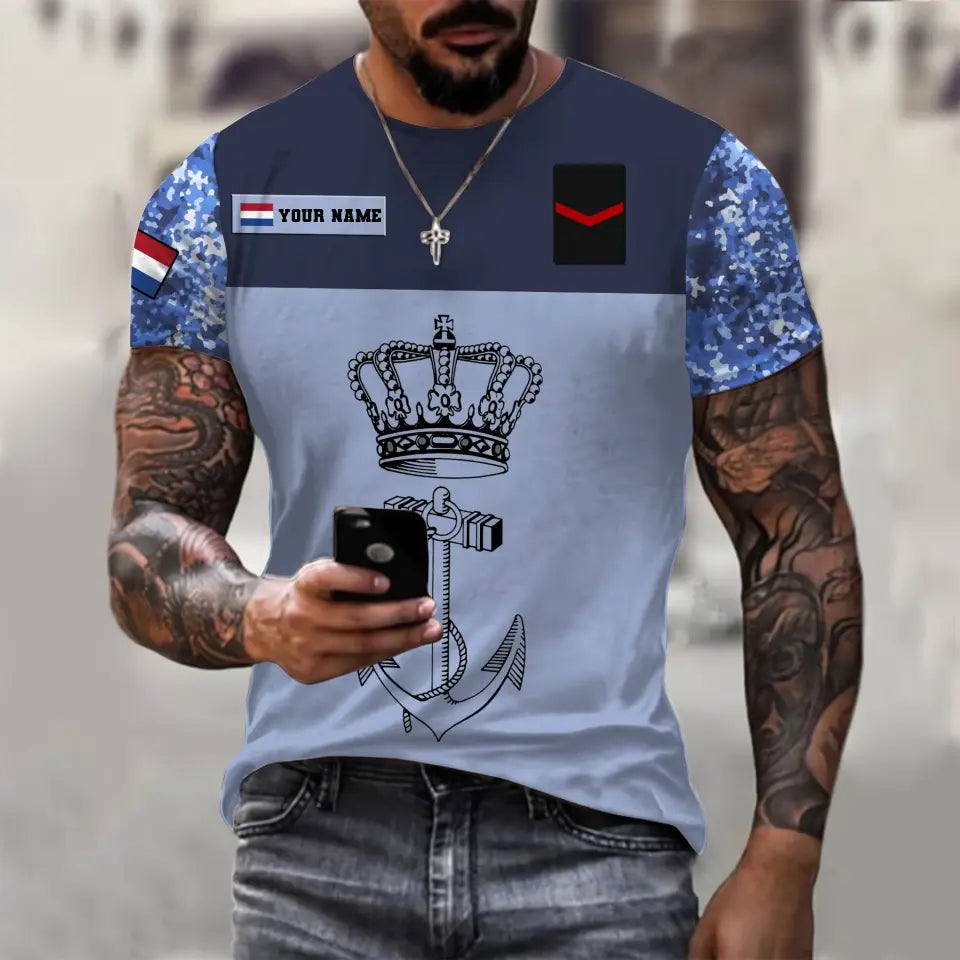T-shirt personnalisé avec camouflage soldat/vétéran néerlandais avec nom et grade imprimé en 3D - 0710230001