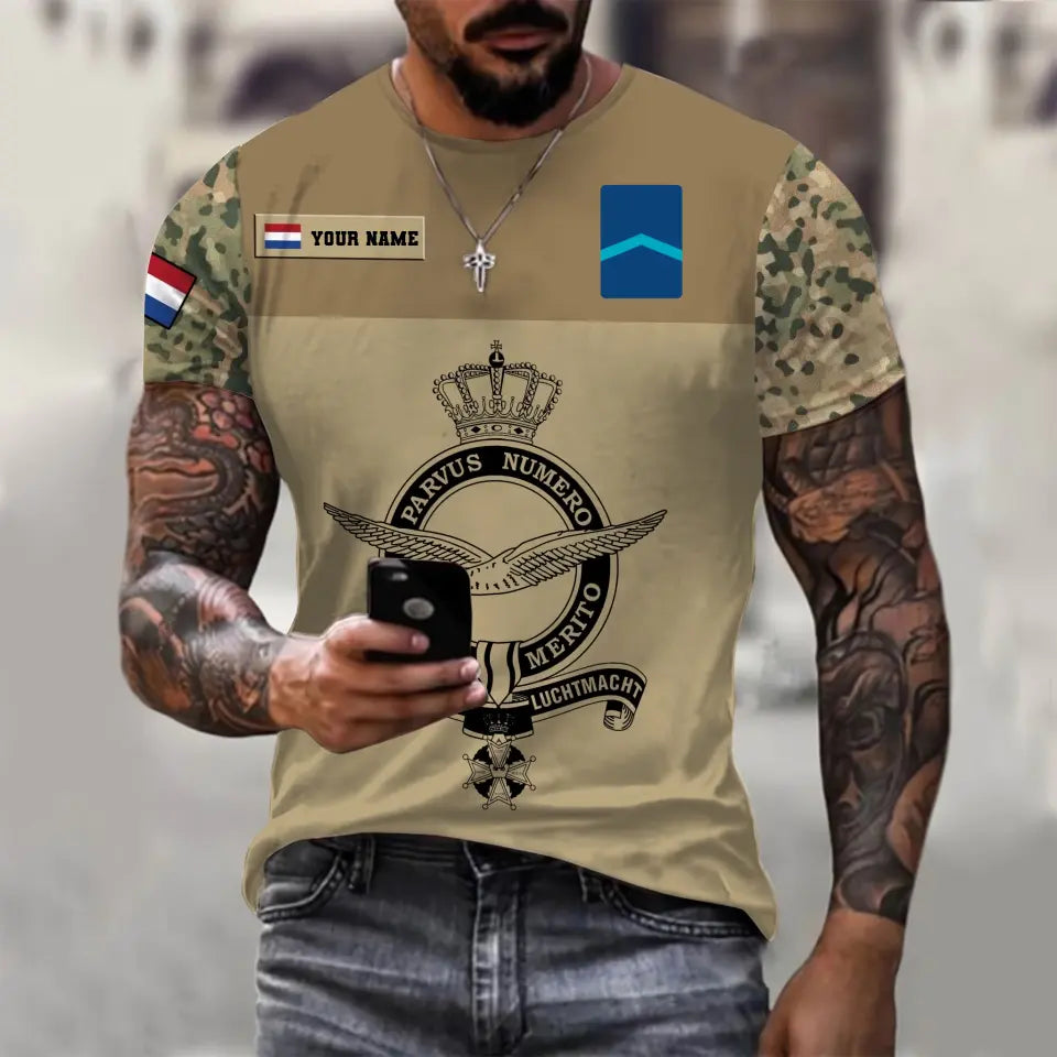 T-shirt personnalisé avec camouflage soldat/vétéran néerlandais avec nom et grade imprimé en 3D - 0710230001