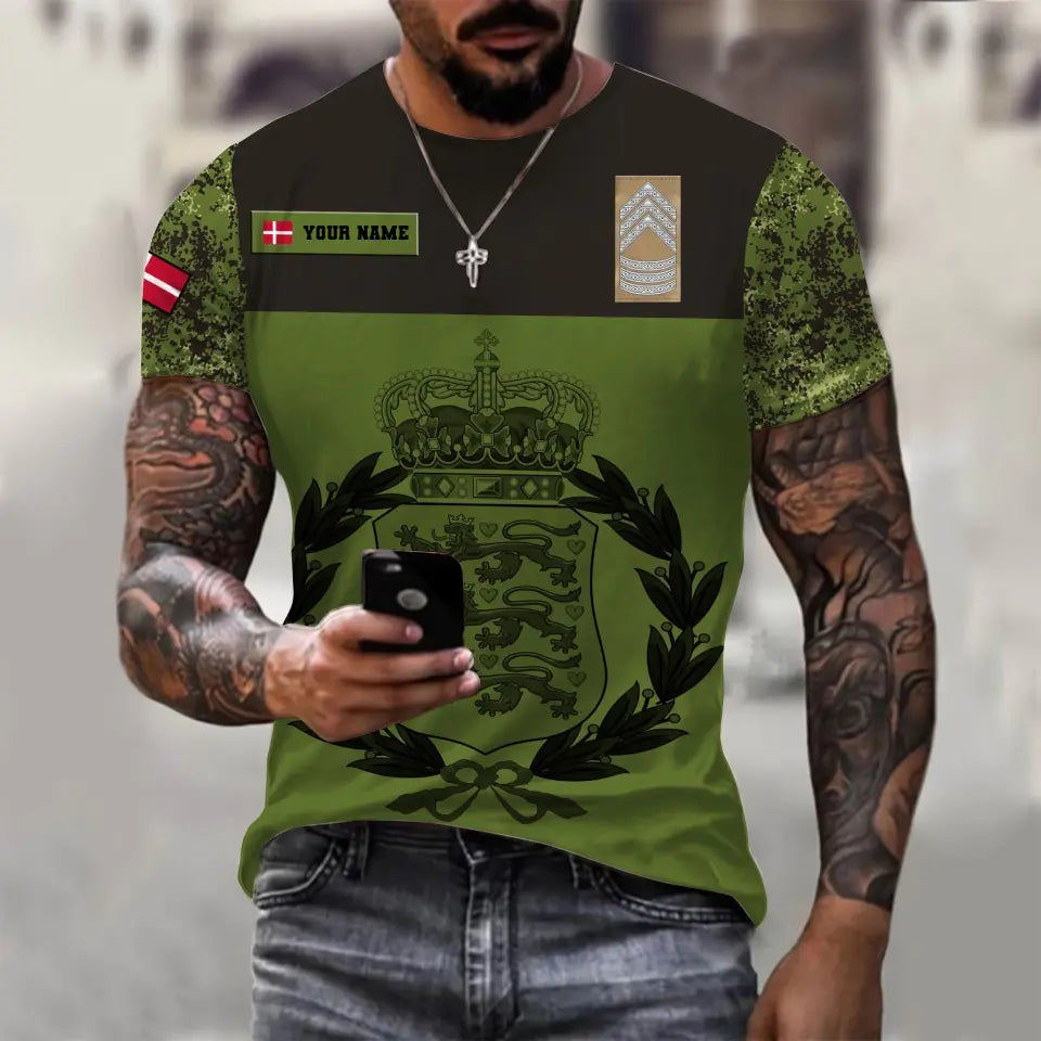 Personalized Denmark Soldier/ Veteran Camo With Name And Rank T-shirt 3D Printed - 16966368