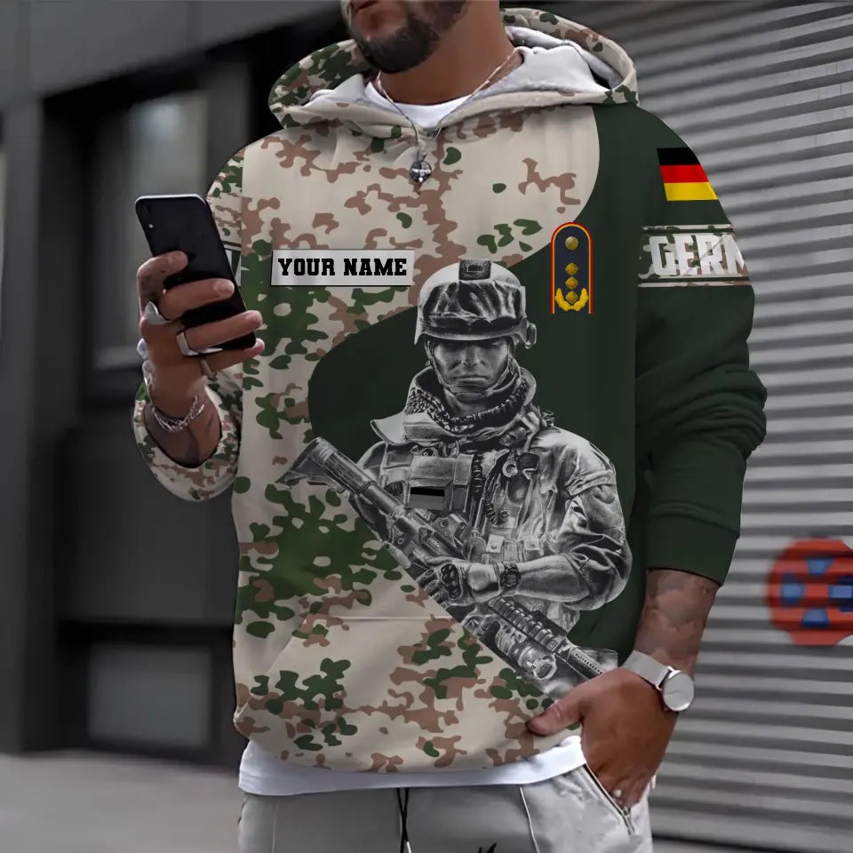 Personalized Germany Soldier/ Veteran Camo With Name And Rank Hoodie 3D Printed - 0610230011