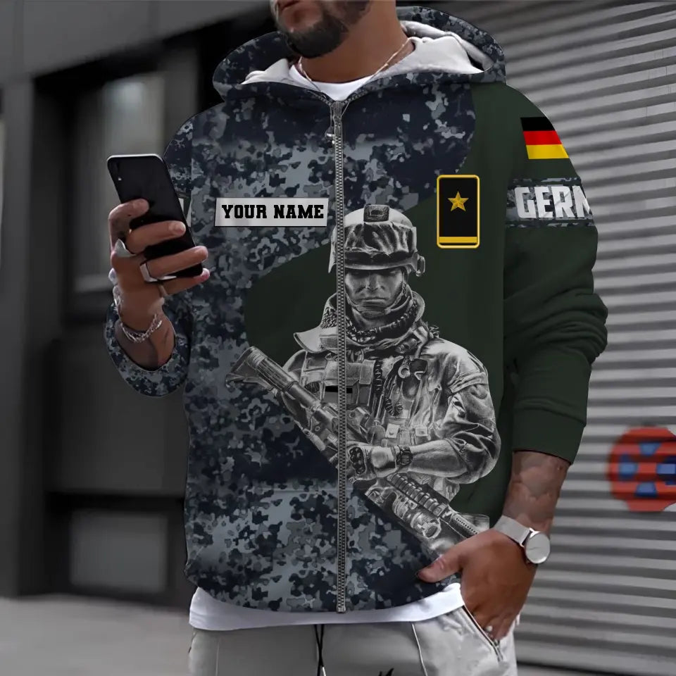 Personalized Germany Soldier/ Veteran Camo With Name And Rank Hoodie 3D Printed - 0610230011
