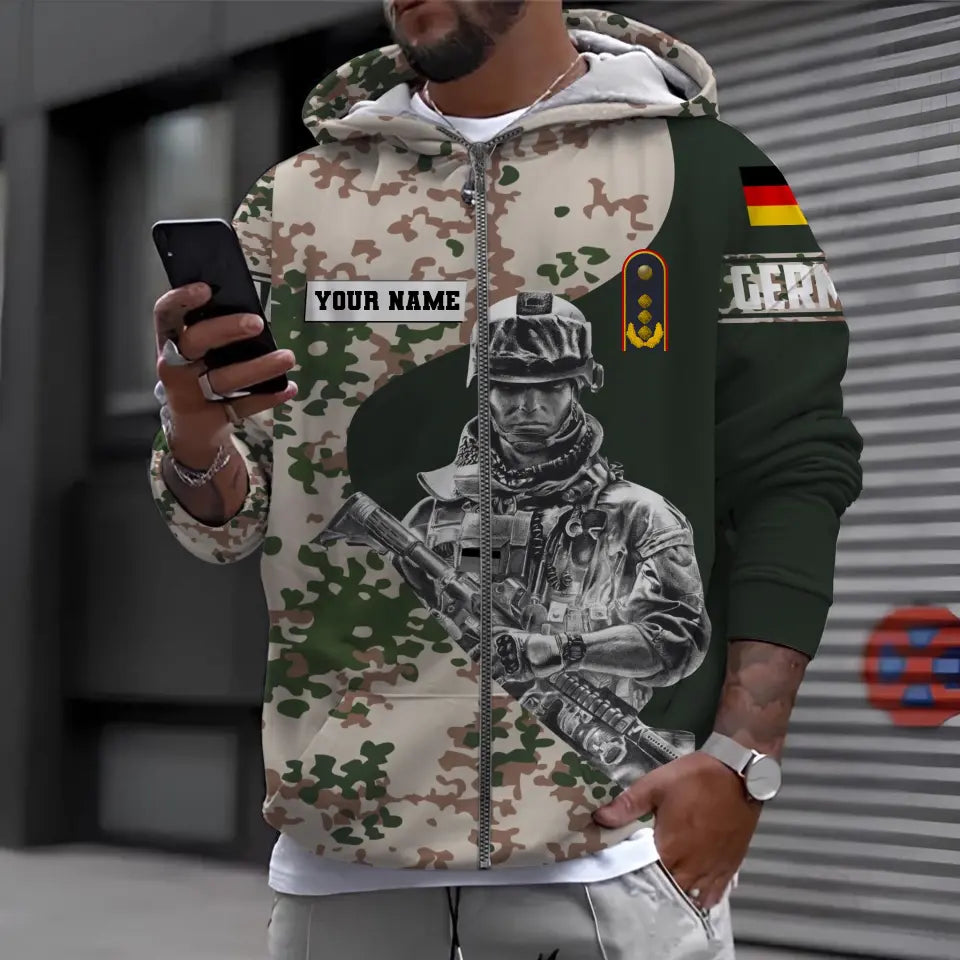 Personalized Germany Soldier/ Veteran Camo With Name And Rank Hoodie 3D Printed - 0610230011