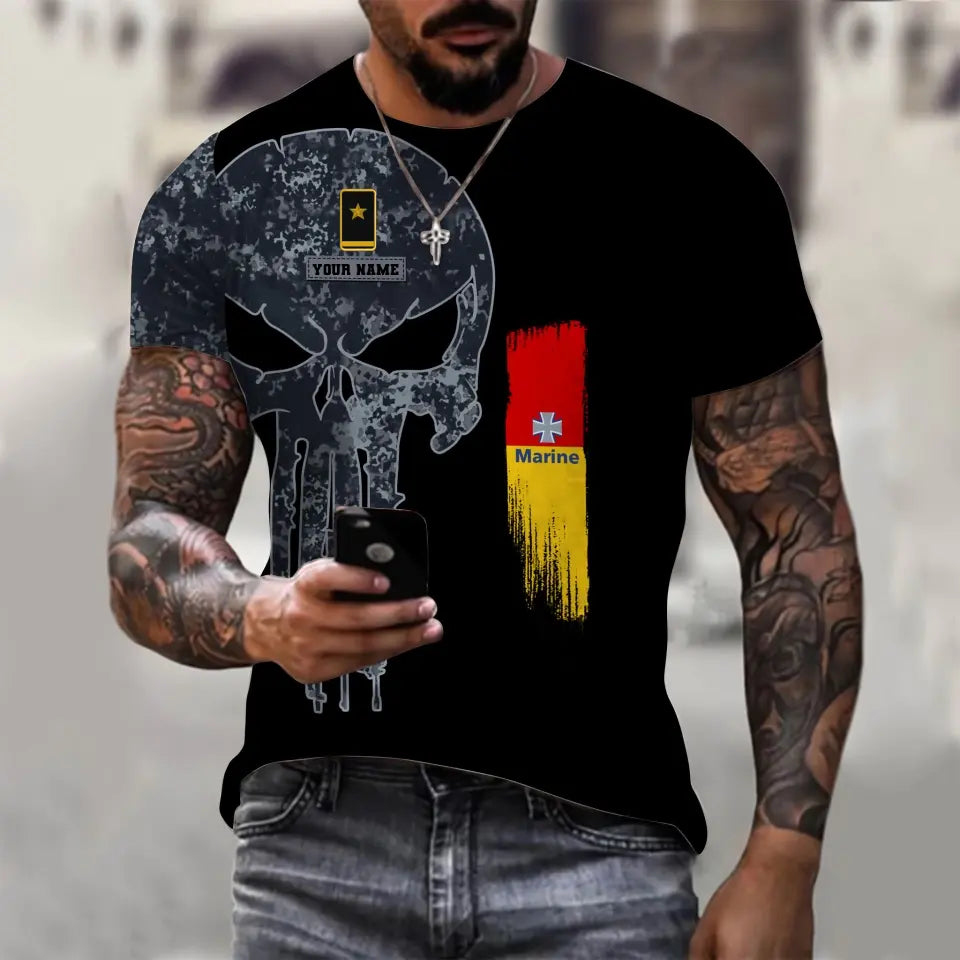 T-shirt personnalisé avec camouflage soldat/vétéran allemand avec nom et grade imprimé en 3D - 0610230001