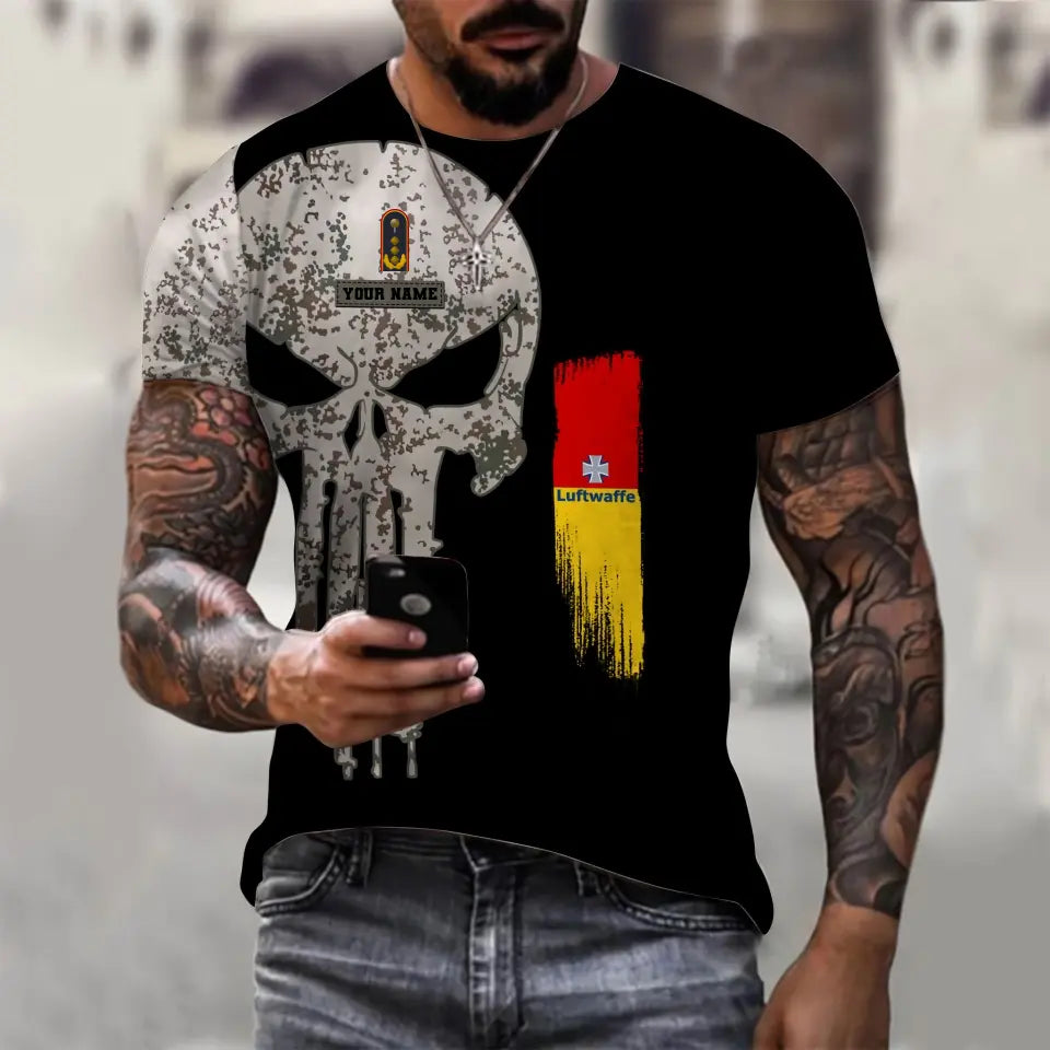 T-shirt personnalisé avec camouflage soldat/vétéran allemand avec nom et grade imprimé en 3D - 0610230001