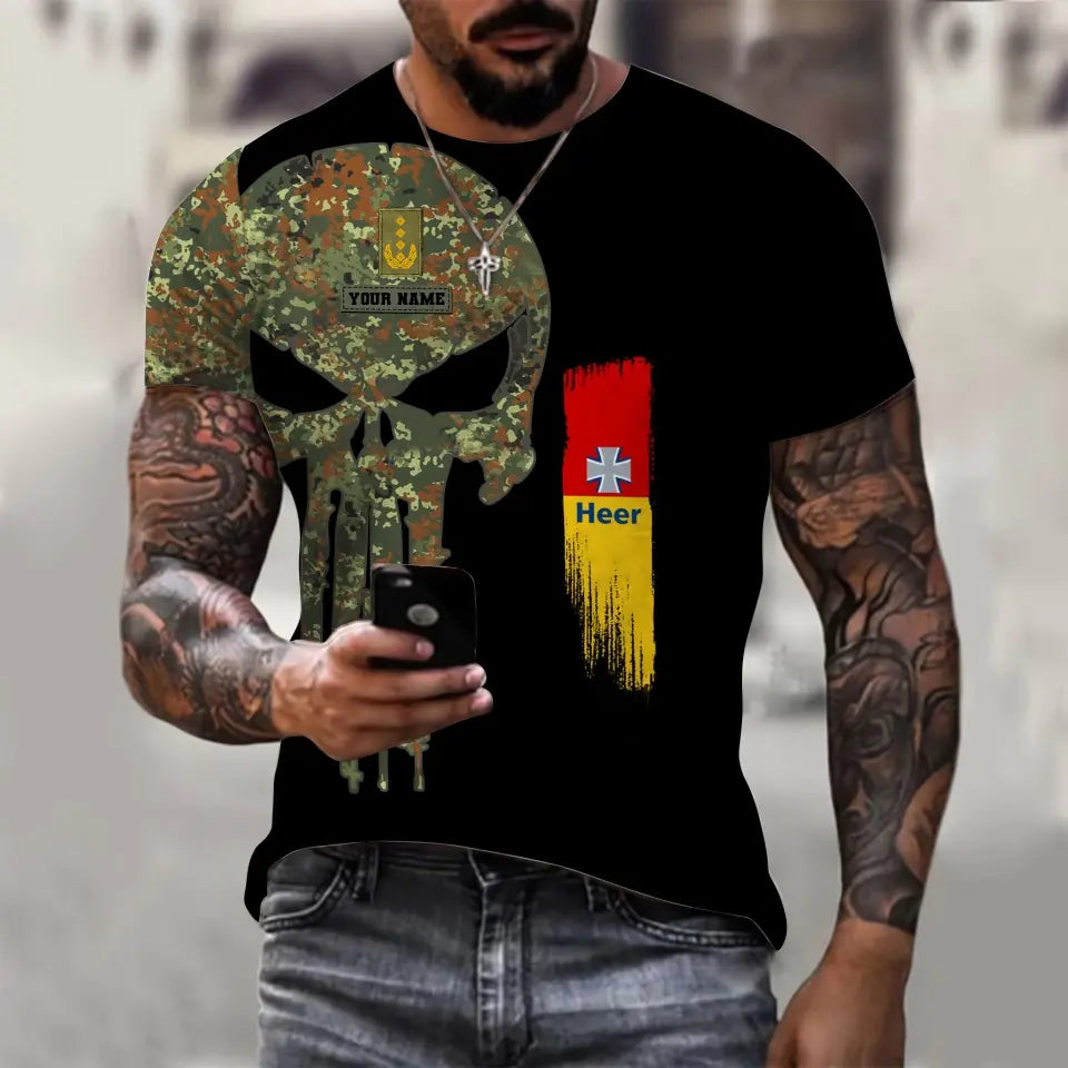 T-shirt personnalisé avec camouflage soldat/vétéran allemand avec nom et grade imprimé en 3D - 0610230001