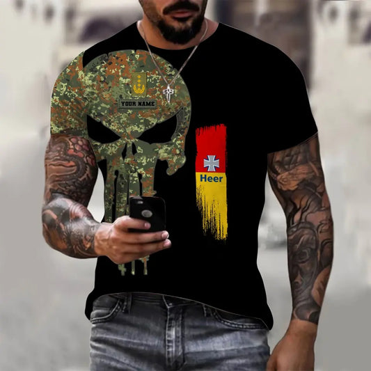 T-shirt personnalisé avec camouflage soldat/vétéran allemand avec nom et grade imprimé en 3D - 0610230001