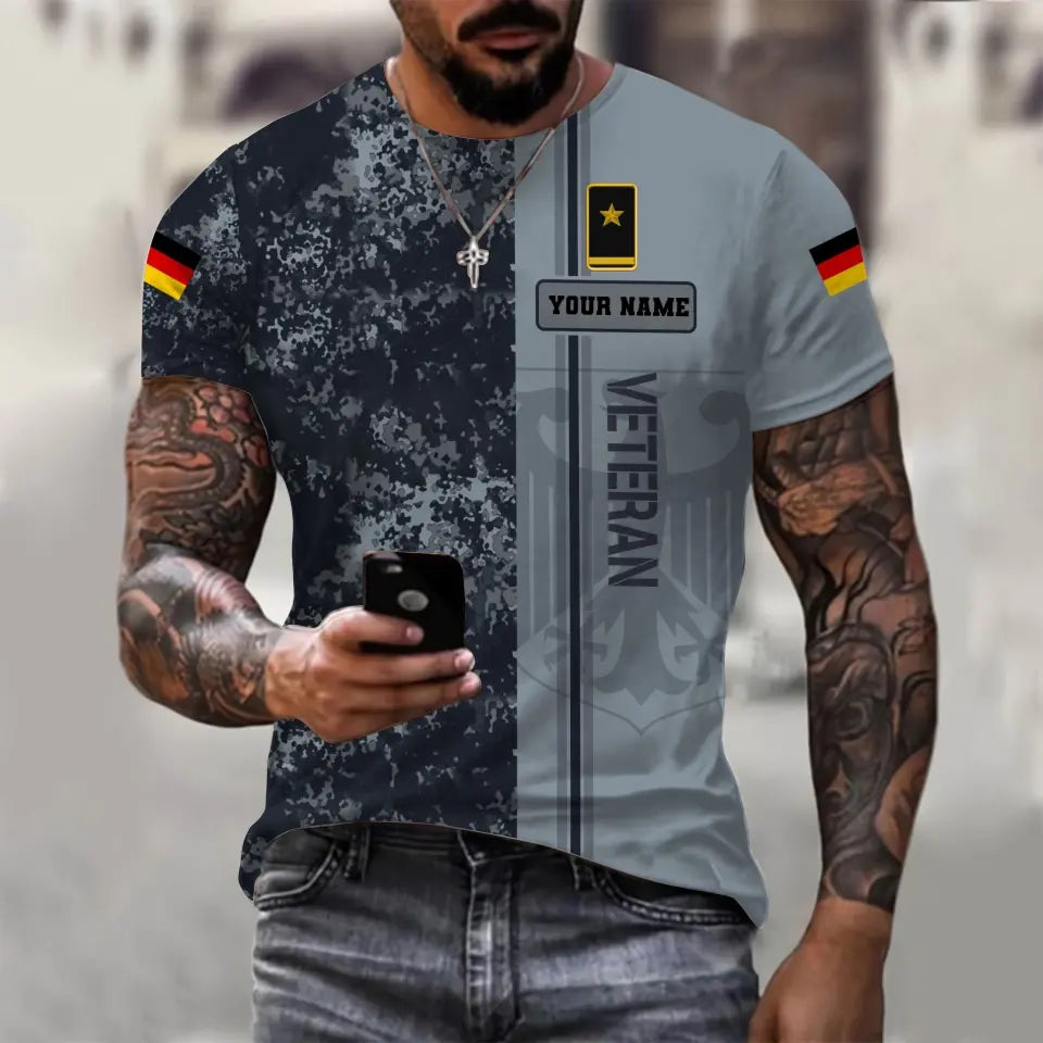 T-shirt personnalisé avec camouflage soldat/vétéran allemand avec nom et grade imprimé en 3D - 0610230005