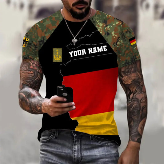 T-shirt personnalisé avec camouflage soldat/vétéran allemand avec nom et grade imprimé en 3D - 0610230014