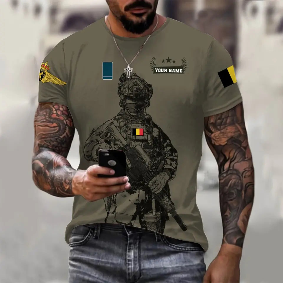 Personalized Belgium Soldier/ Veteran Camo With Name And Rank T-shirt 3D Printed - 0910230001