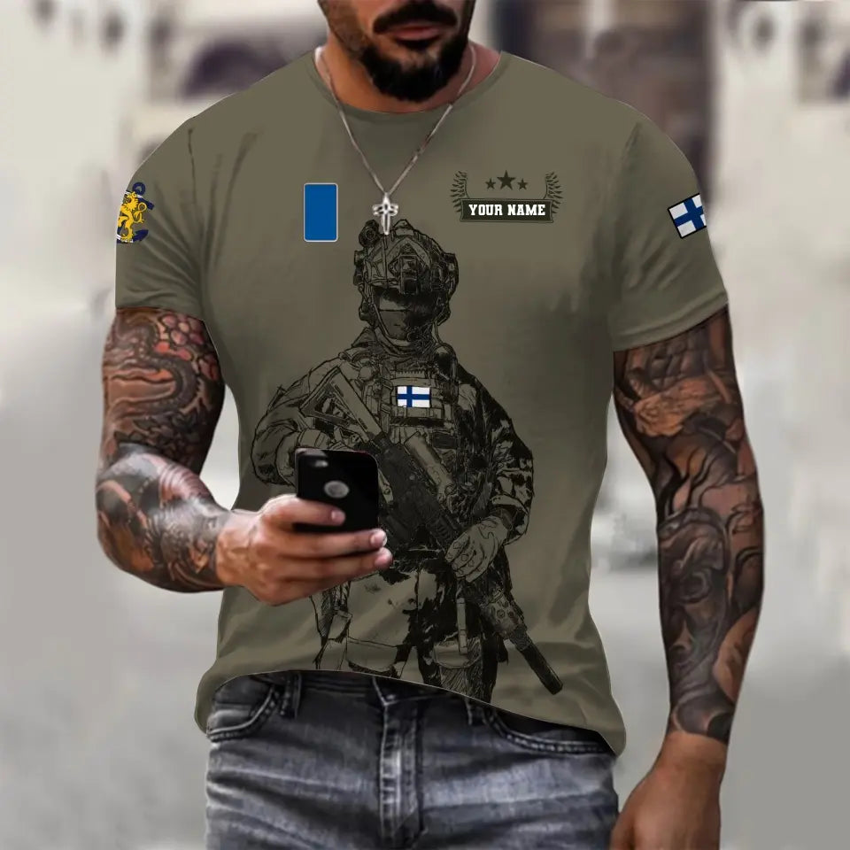 Personalized Finland Soldier/ Veteran Camo With Name And Rank T-shirt 3D Printed - 16968096