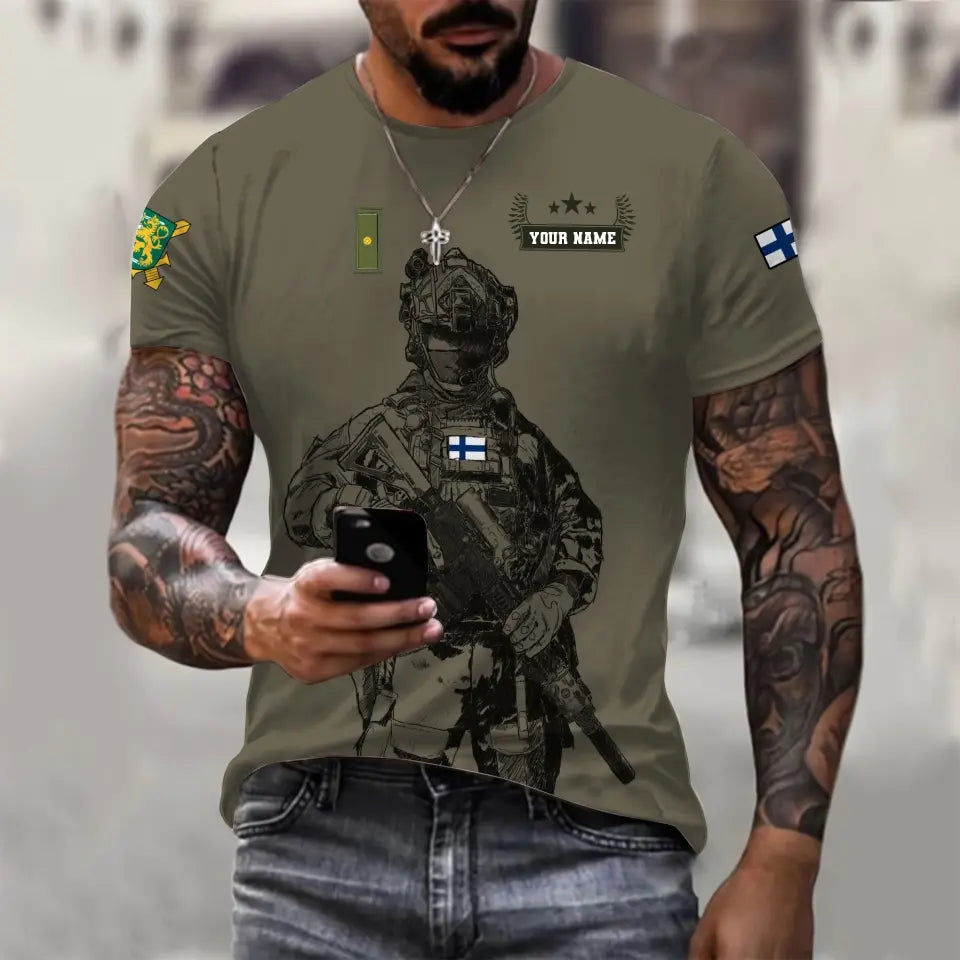Personalized Finland Soldier/ Veteran Camo With Name And Rank T-shirt 3D Printed - 16968096