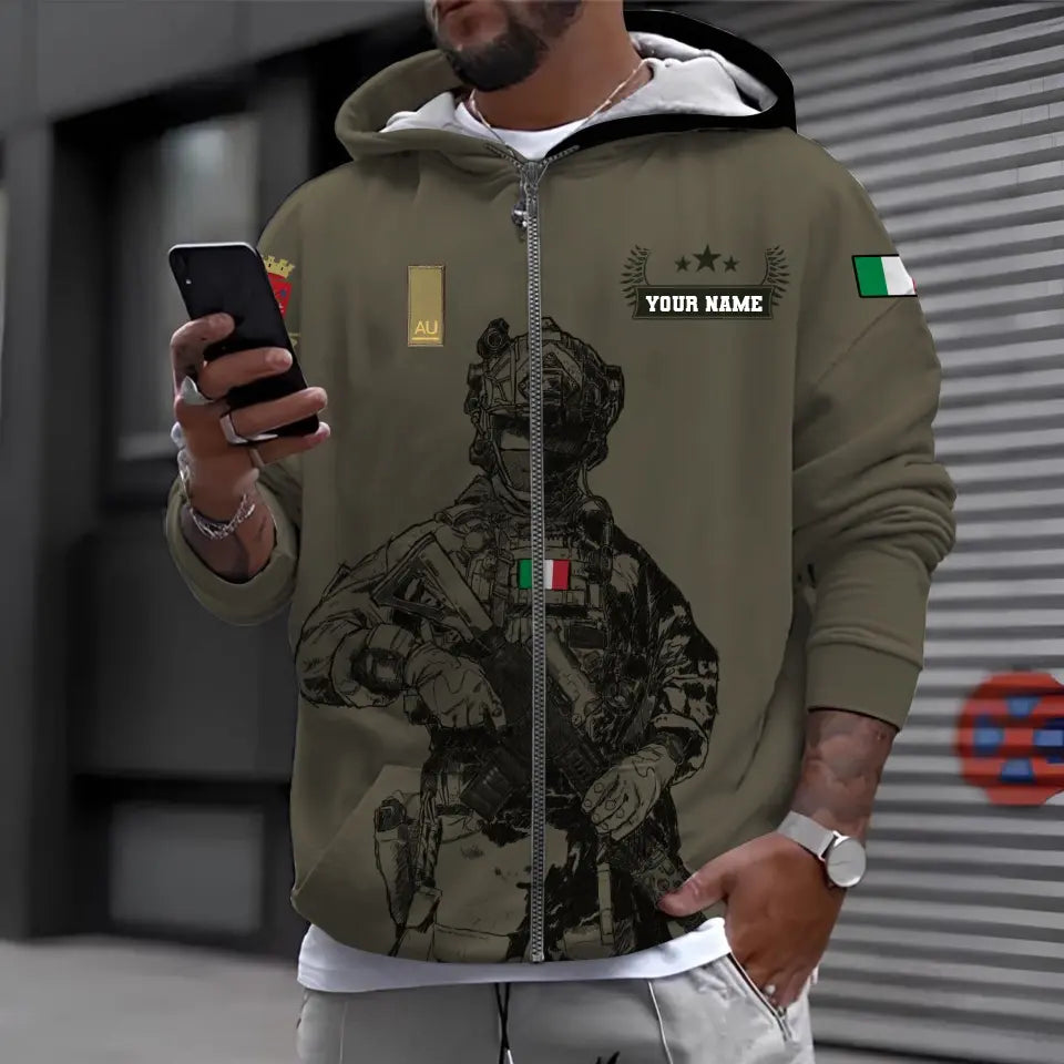 Personalisierter Kapuzenpullover mit Camouflage-Muster für italienische Soldaten/Veteranen mit Namen und Rang – 0910230001