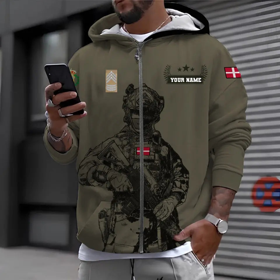 Sweat à capuche personnalisé avec camouflage soldat/vétéran du Danemark avec nom et grade - 16968096