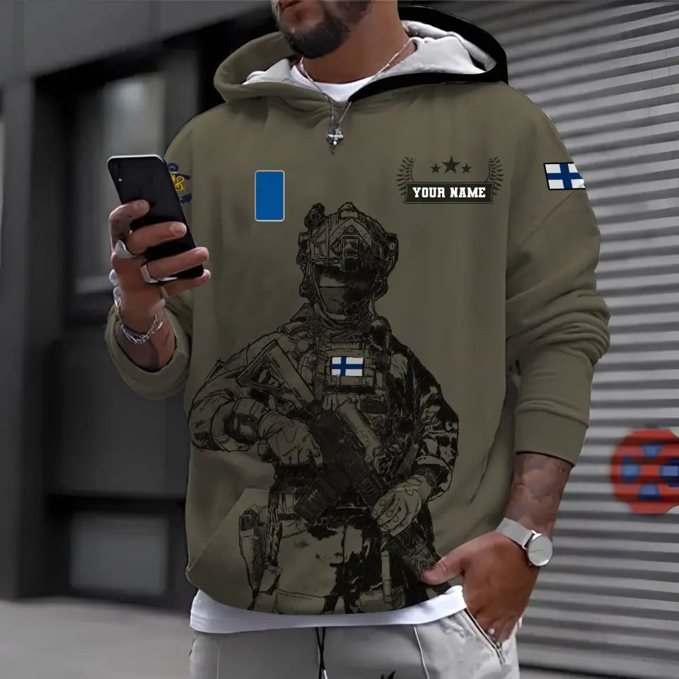 Personalized Finland Soldier/ Veteran Camo With Name And Rank Hoodie 3D Printed - 0910230001