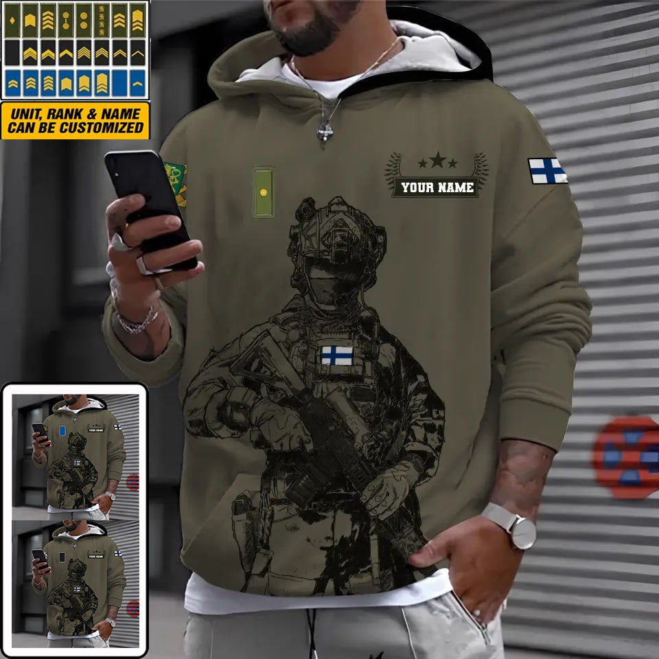 Personalized Finland Soldier/ Veteran Camo With Name And Rank Hoodie 3D Printed - 16968096