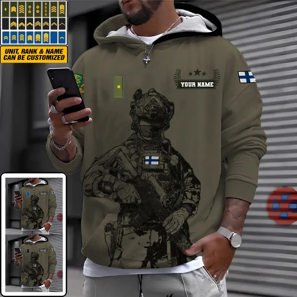 Personalized Finland Soldier/ Veteran Camo With Name And Rank Hoodie 3D Printed - 0910230001