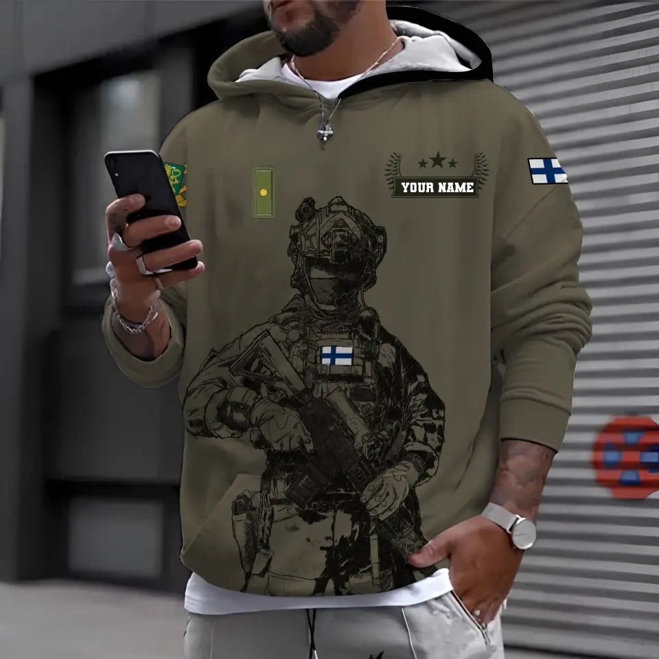 Personalized Finland Soldier/ Veteran Camo With Name And Rank Hoodie 3D Printed - 16968096