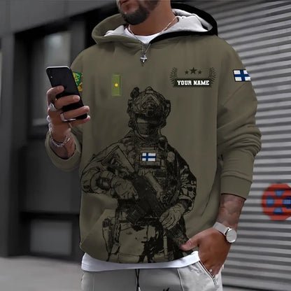 Personalized Finland Soldier/ Veteran Camo With Name And Rank Hoodie 3D Printed - 16968096