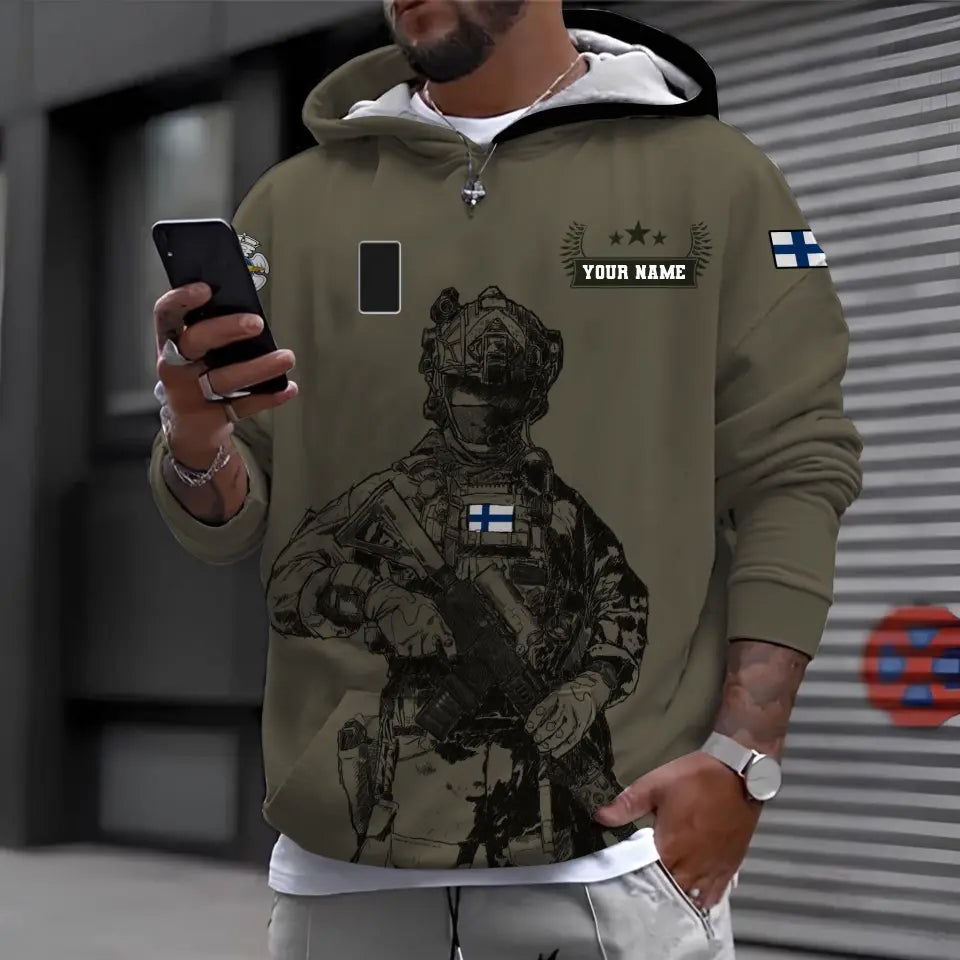 Personalized Finland Soldier/ Veteran Camo With Name And Rank Hoodie 3D Printed - 16968096