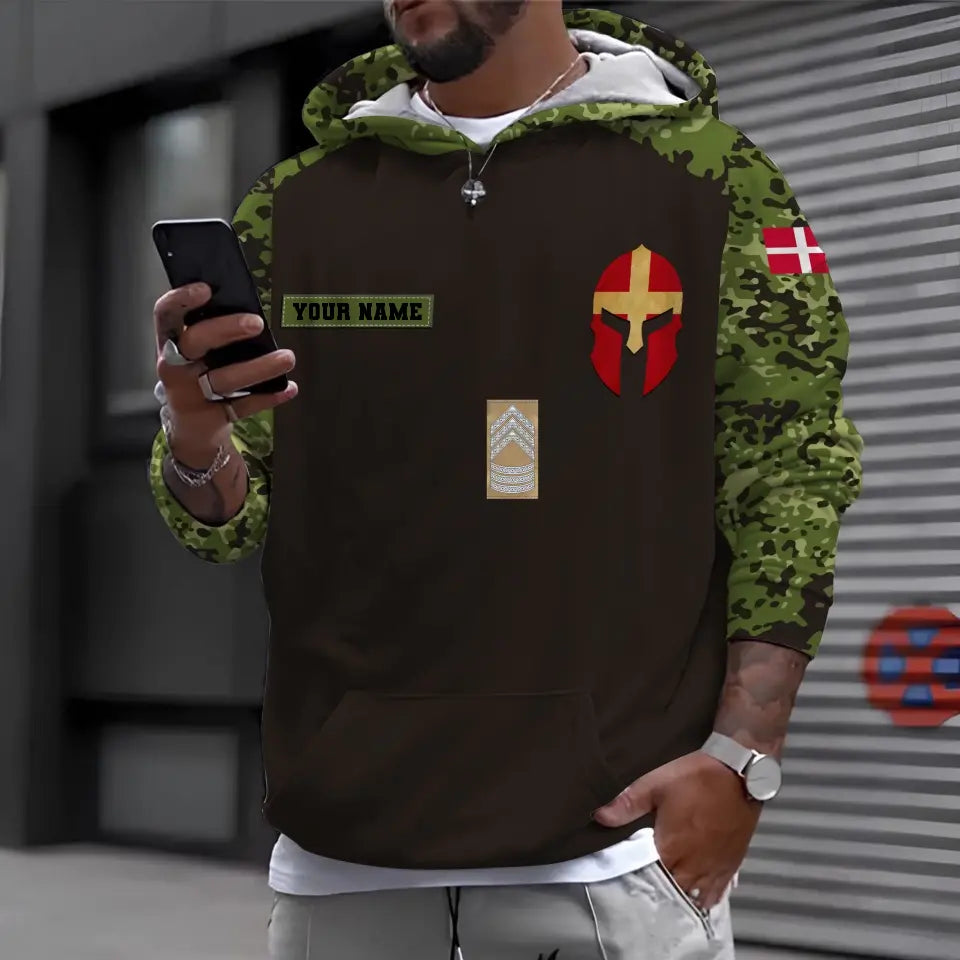 Personalized Denmark Soldier/ Veteran Camo With Name And Rank Hoodie - 16961184