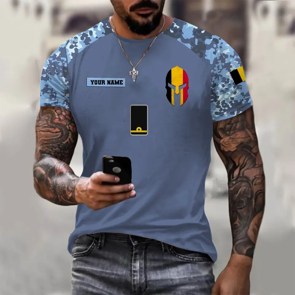 T-shirt personnalisé avec camouflage soldat/vétéran belge avec nom et grade imprimé en 3D - 1010230001